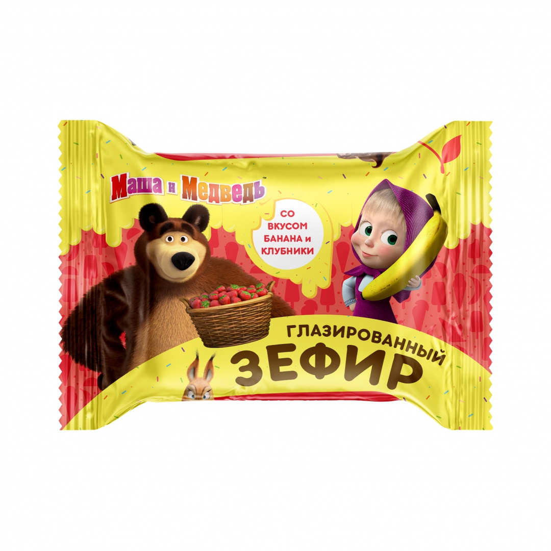 Зефир глазированный "Маша и Медведь" со вкусом банана и клубники